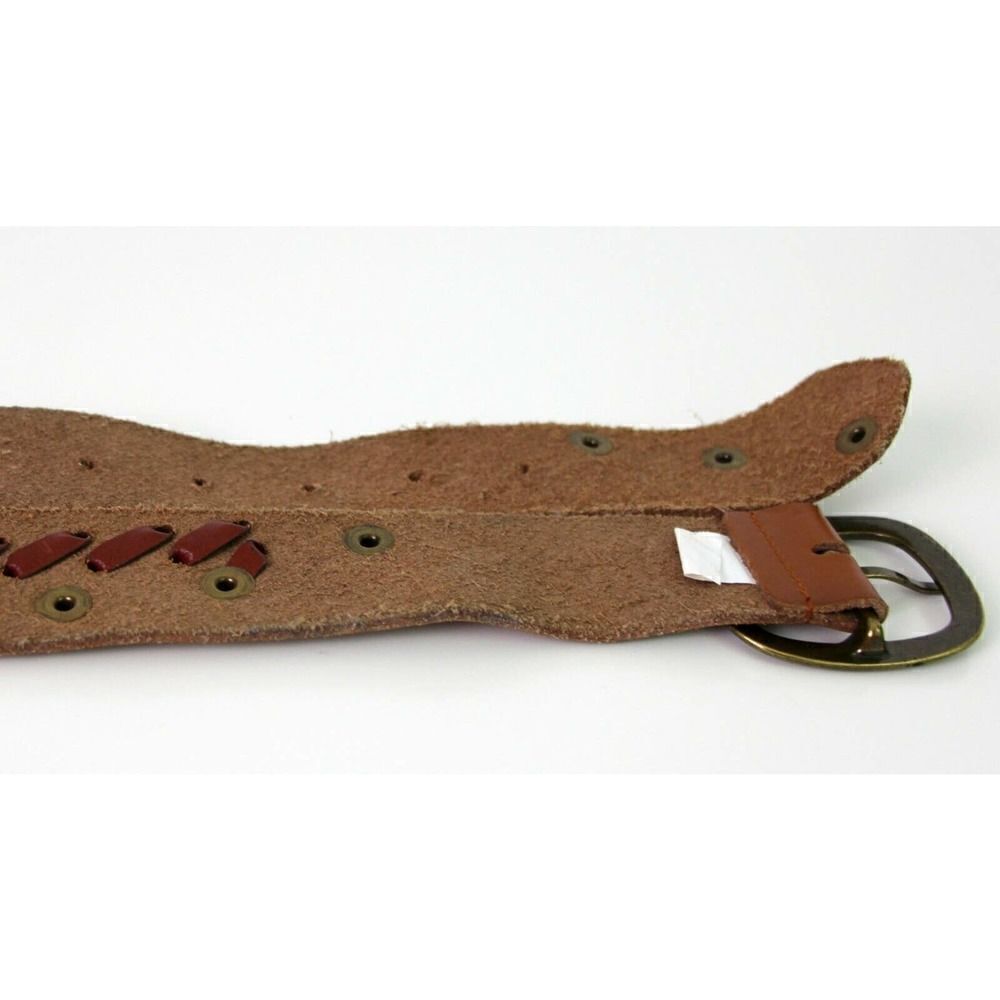 PERFORATED BROWN GENUINE LEATHER 1.5"W STUDDED CASUAL WOMEN'S BELT L 36" (G16 - Picture 9 of 9